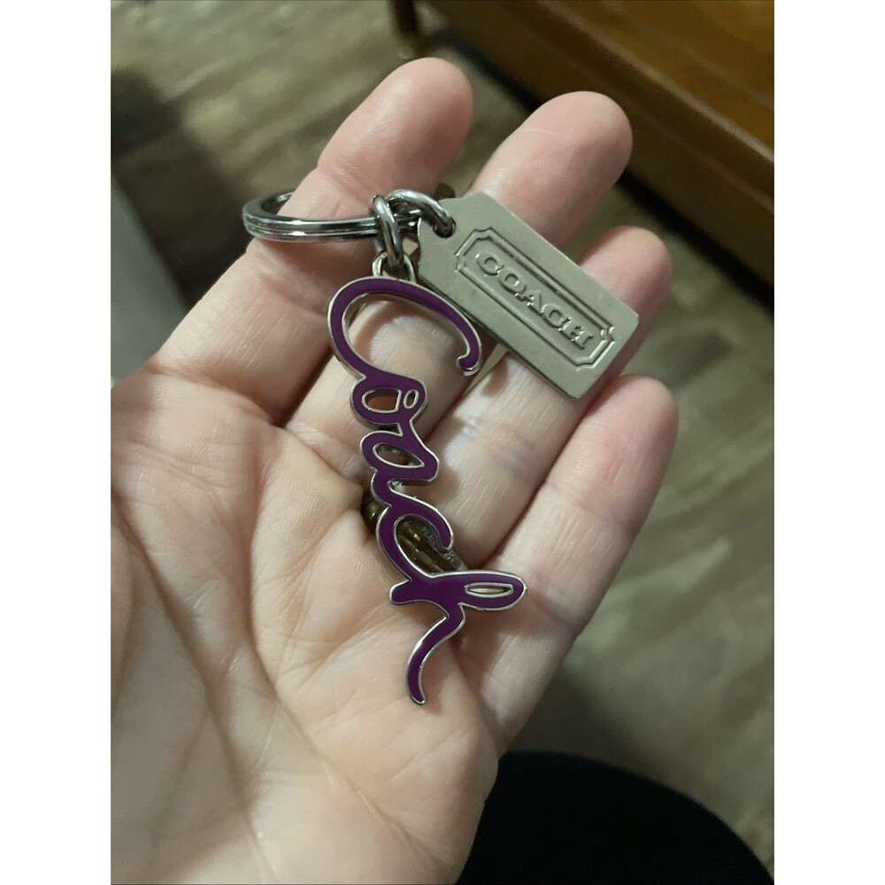 Y2K Coach Monogram Purple Script Silver Bag Charm Hangtag Keychain